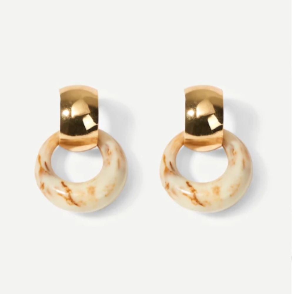 Marble Patterned Gold-colored Link Hoop Earrings